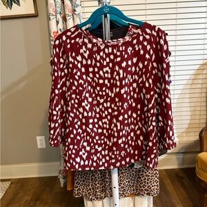 SHEIN Red Boxy Blouse with White Accents